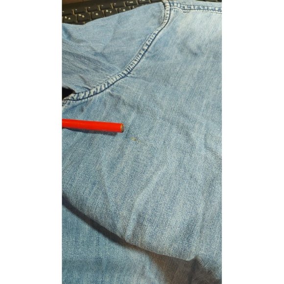 celio Womens Button Up Shirt Size S Blue Chambray Long Sleeve Curve Hem   44P - Picture 2 of 7